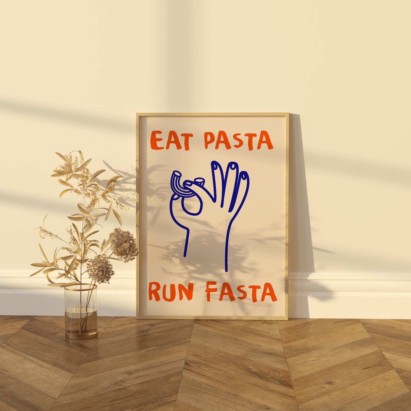 Eat Pasta Run Fasta Print | Funny Runner’s Wall Art | Quirky Kitchen & Fitness Decor