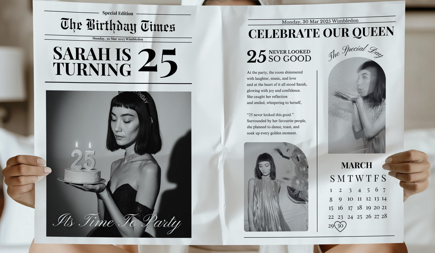 Custom Printed And Shipped Newspaper, Birthday Invitations Newspaper, Baby Announcement Large Newspaper Editable