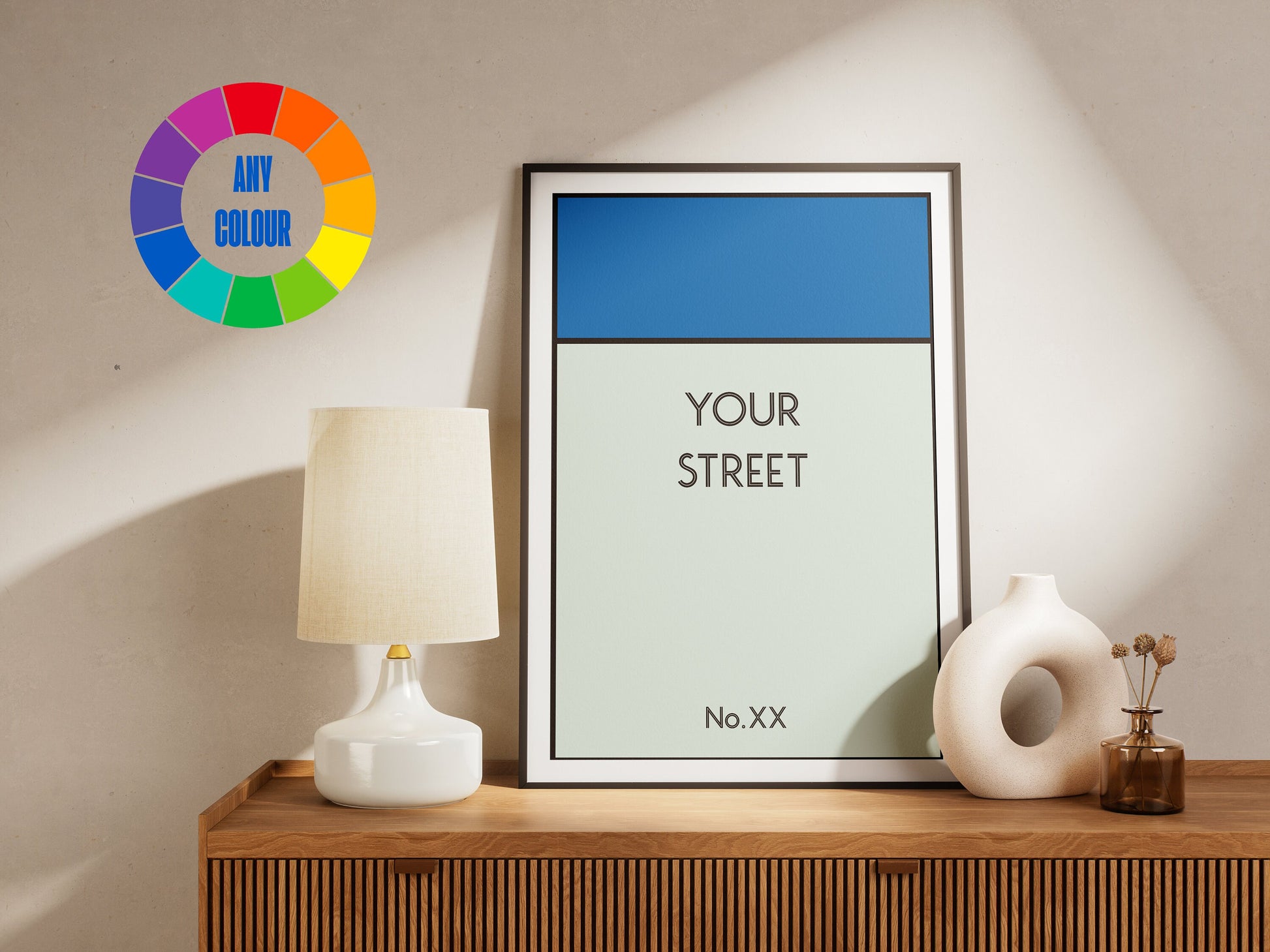 Customized Monopoly Board Game Art Print - Personalize with Your Street Name and Number for Unique Home Decor or Thoughtful Gift