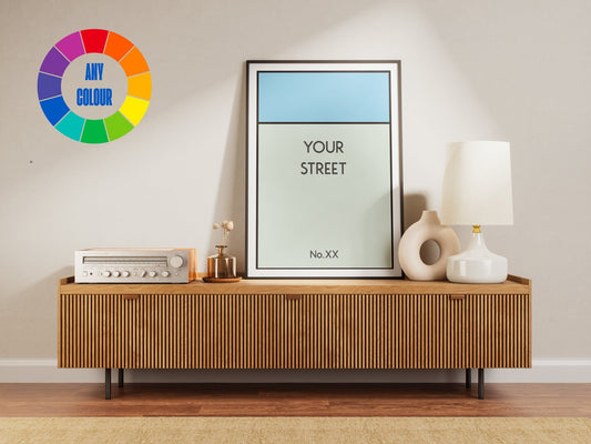 Customized Monopoly Board Game Art Print - Personalize with Your Street Name and Number for Unique Home Decor or Thoughtful Gift