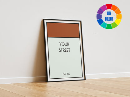 Customized Monopoly Board Game Art Print - Personalize with Your Street Name and Number for Unique Home Decor or Thoughtful Gift