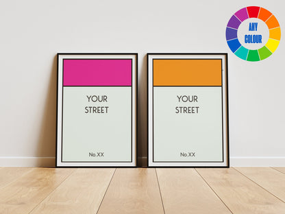 Customized Monopoly Board Game Art Print - Personalize with Your Street Name and Number for Unique Home Decor or Thoughtful Gift