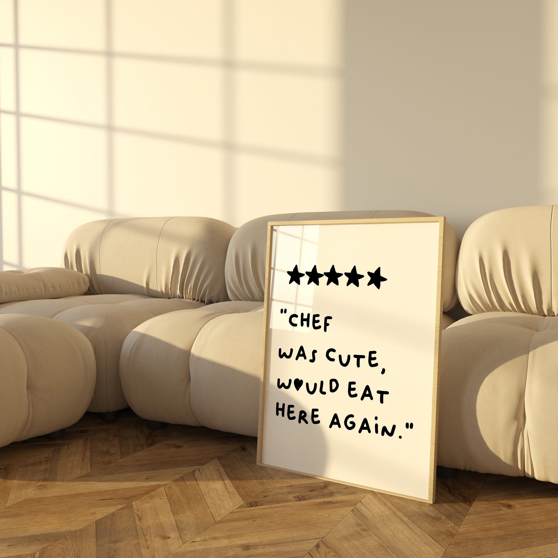 Chef Was Cute, Would Eat Here Again Poster | Funny 5-Star Quote Wall Art | Quirky Kitchen Decor and Gift Idea"