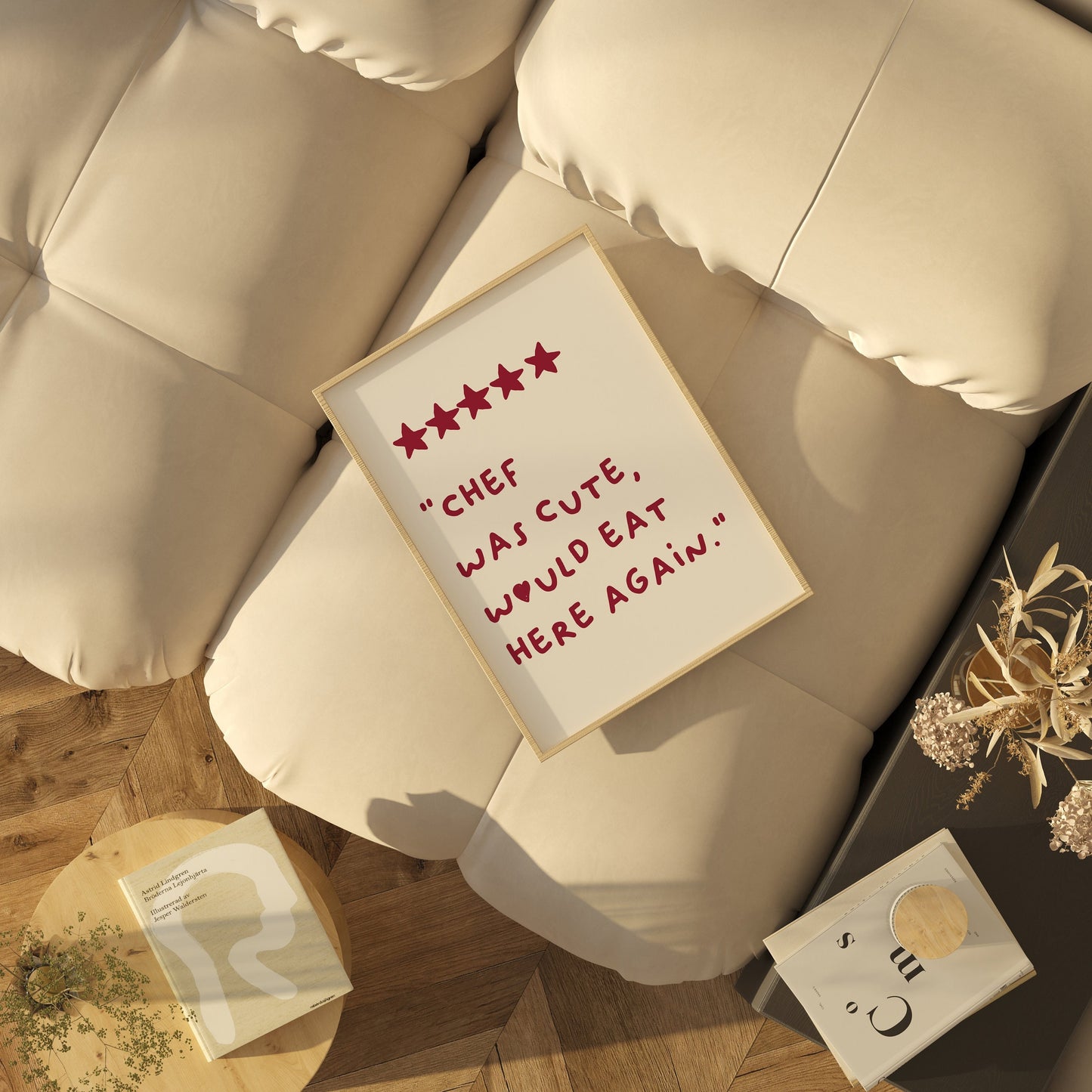 Chef Was Cute, Would Eat Here Again Poster | Funny 5-Star Quote Wall Art | Quirky Kitchen Decor and Gift Idea"