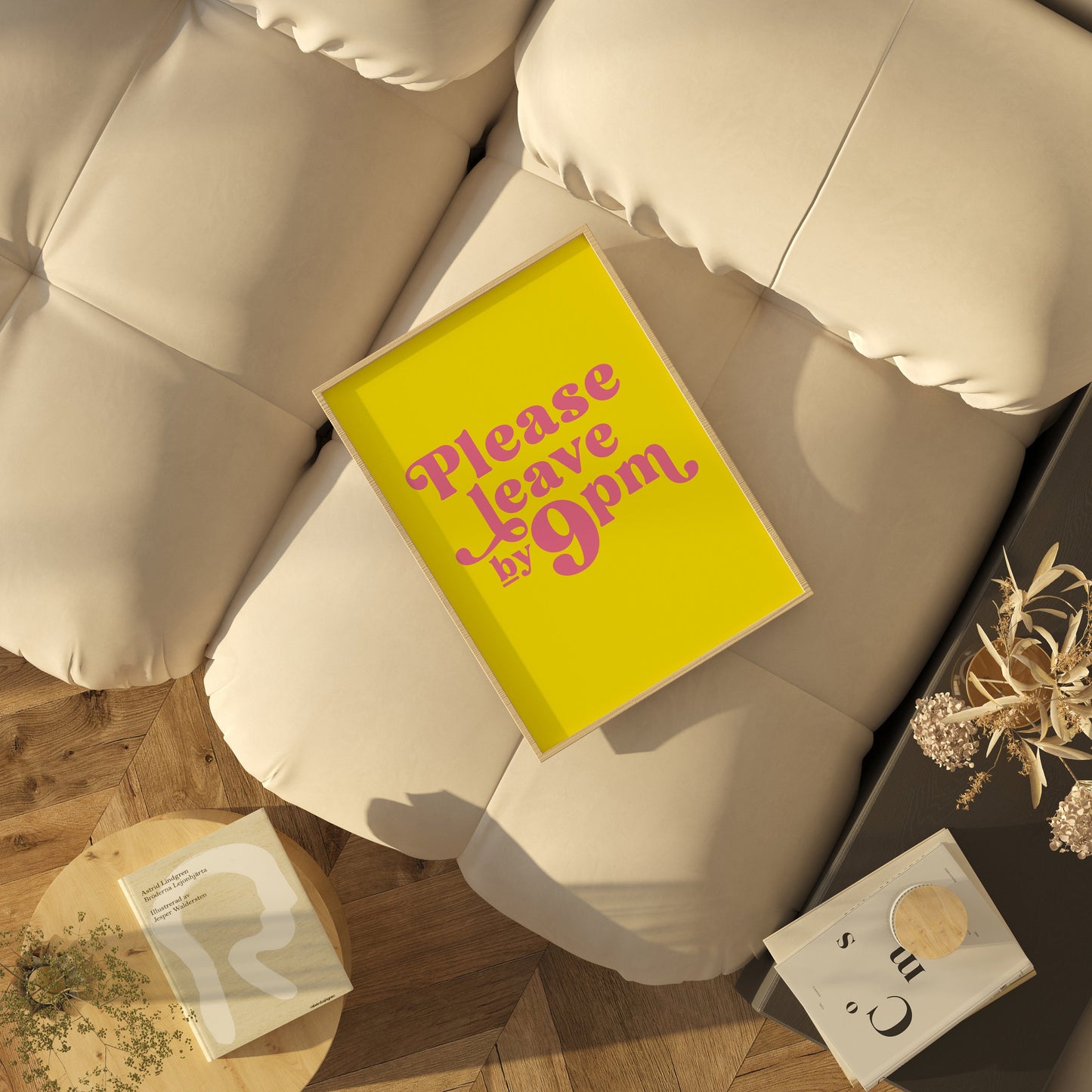 Please Leave By 9pm Print, Funny Quote Wall Art for Hallway, Kitchen, Bedroom, Living Room, Yellow Unframed Print