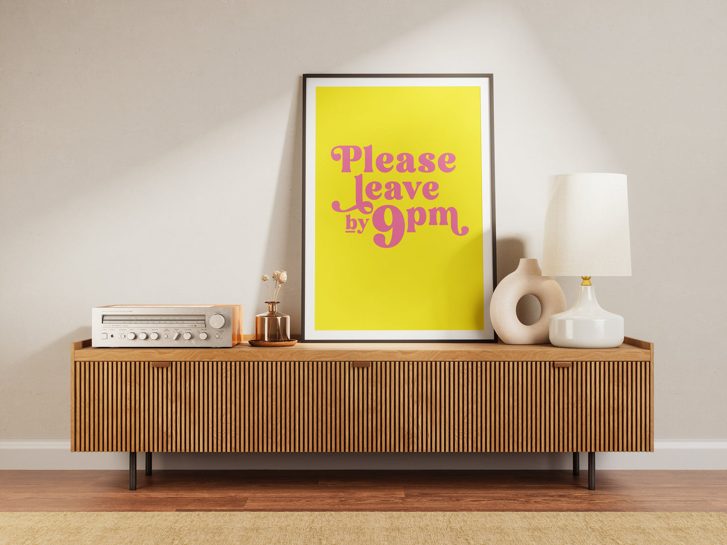Please Leave By 9pm Print, Funny Quote Wall Art for Hallway, Kitchen, Bedroom, Living Room, Yellow Unframed Print