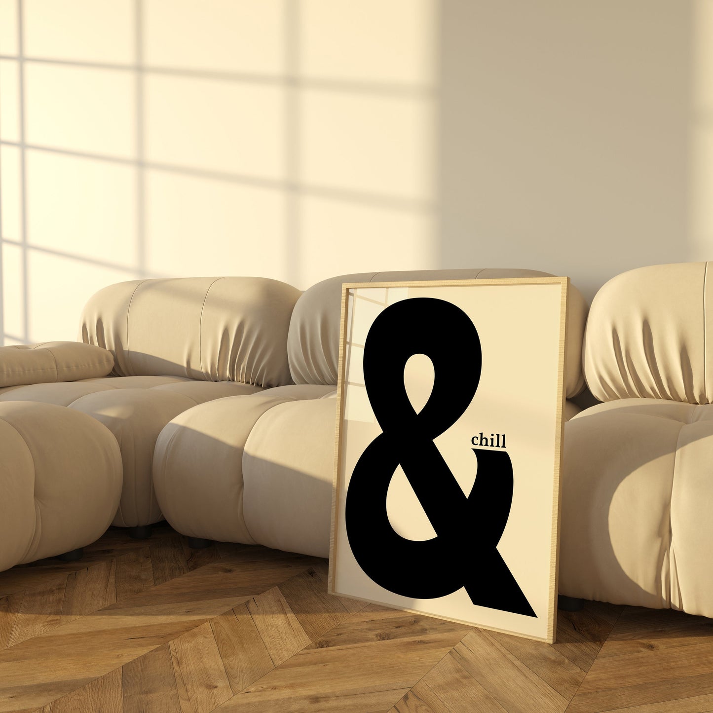 Retro Black and Beige '& Chill!' Quote Poster, Textured Monochrome Typography Wall Art, High Quality UK Wall Decor