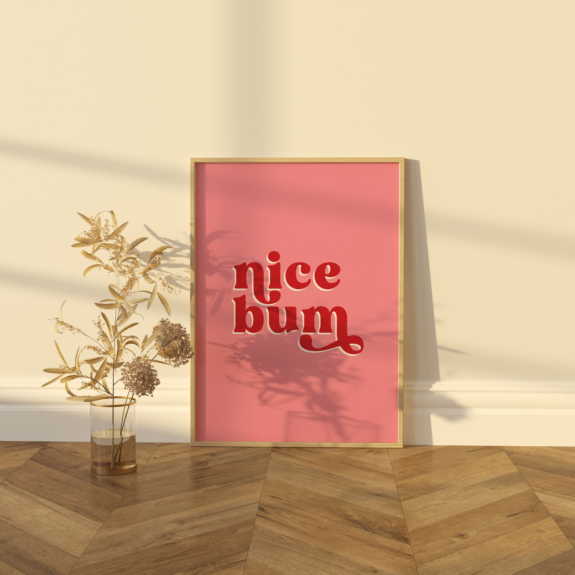 Nice Bum Quote Print, Funny Bathroom or Bedroom Wall Art, Colorful Gallery Text Print, Unframed