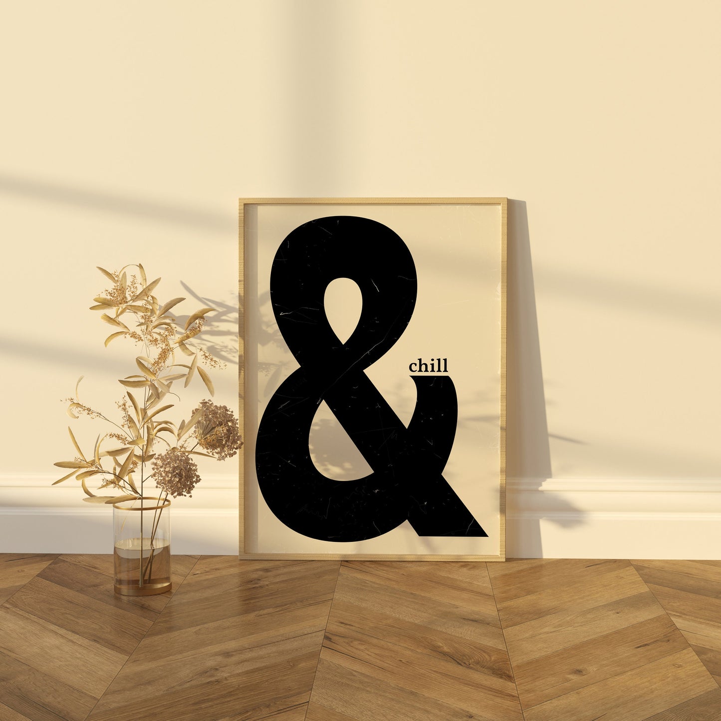 Retro Black and Beige '& Chill!' Quote Poster, Textured Monochrome Typography Wall Art, High Quality UK Wall Decor