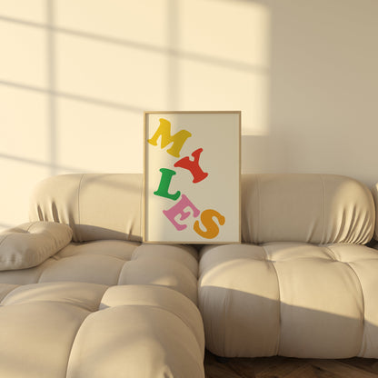 Custom Name Print Colorful Stacked Letters, Modern Baby Nursery Decor, Personalized Gift for Kids Bedroom, Contemporary Art for Boys & Girls