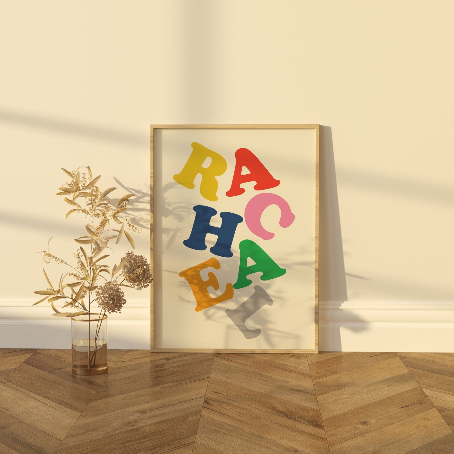 Custom Name Print Colorful Stacked Letters, Modern Baby Nursery Decor, Personalized Gift for Kids Bedroom, Contemporary Art for Boys & Girls