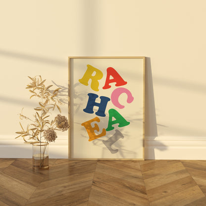 Custom Name Print Colorful Stacked Letters, Modern Baby Nursery Decor, Personalized Gift for Kids Bedroom, Contemporary Art for Boys & Girls