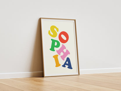 Custom Name Print Colorful Stacked Letters, Modern Baby Nursery Decor, Personalized Gift for Kids Bedroom, Contemporary Art for Boys & Girls