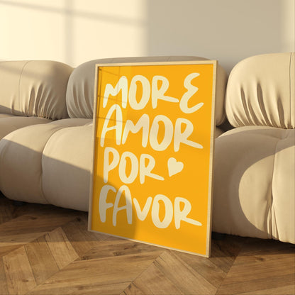 More Amor Por Favor Poster | Maximalist Love Quote Wall Art | Modern Sunshine Yellow Decor