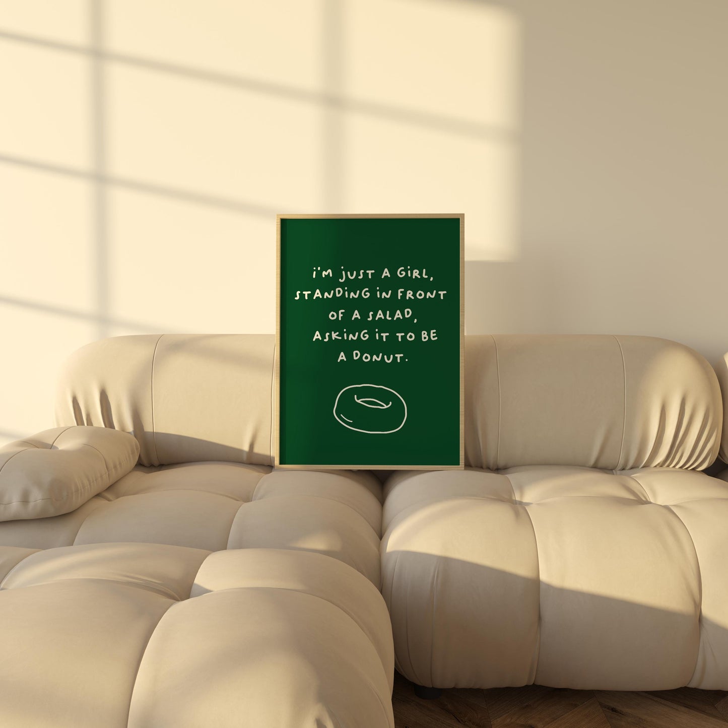 I'm Just a Girl Salad Donut Poster | Funny Food Typography Art | Available in Navy, Green, Yellow, and White