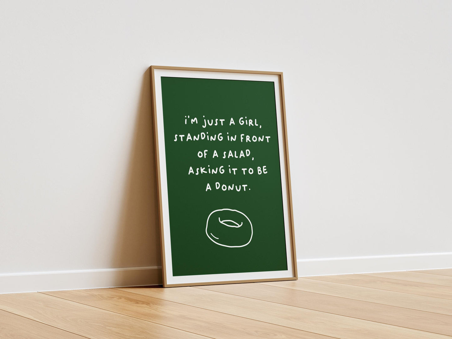 I'm Just a Girl Salad Donut Poster | Funny Food Typography Art | Available in Navy, Green, Yellow, and White