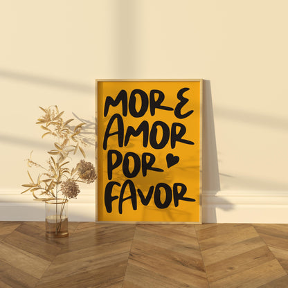 More Amor Por Favor Poster | Maximalist Love Quote Wall Art | Modern Sunshine Yellow Decor