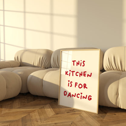 This Kitchen Is For Dancing Art Print Minimalist Heart Print Red Chef Art Print Aesthetic Kitchen Decor