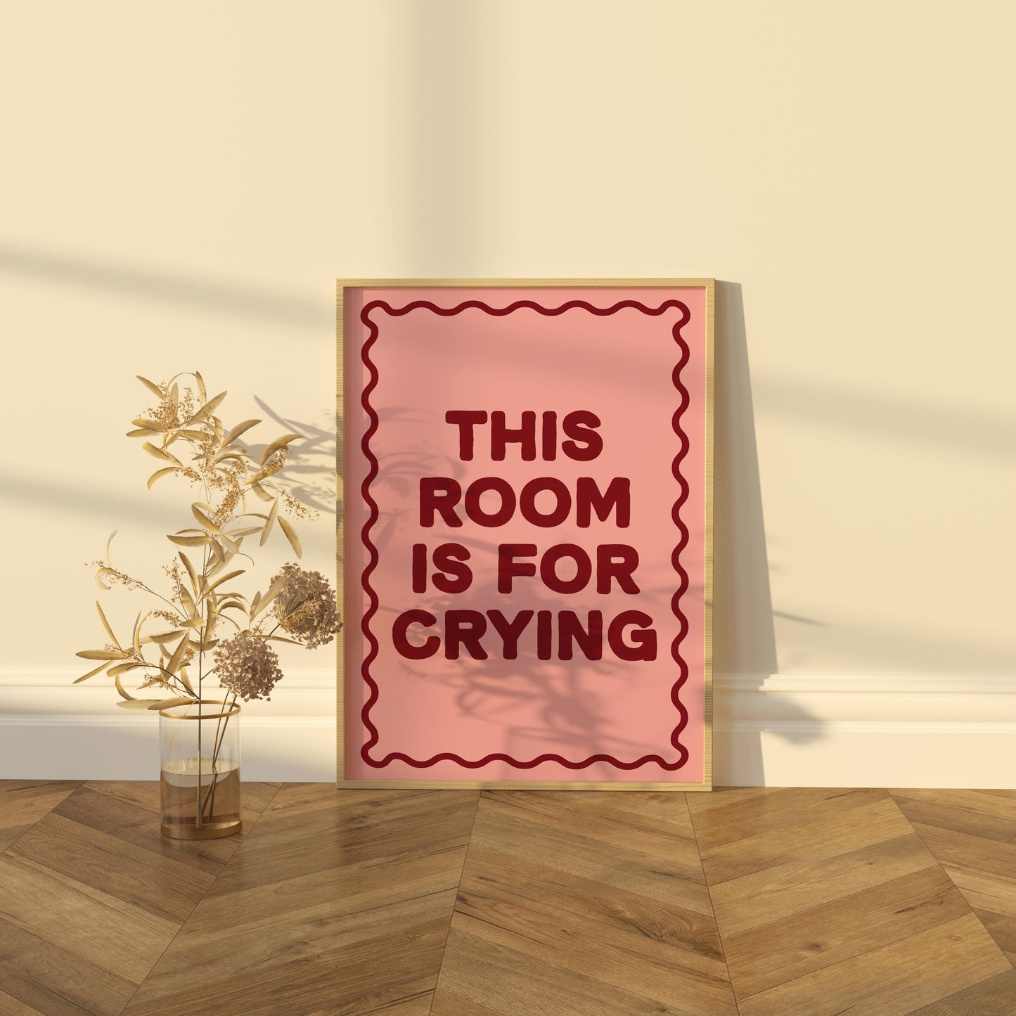This Room Is for Crying Poster | Quirky Emotional Wall Art | Fun Pink Typography Decor