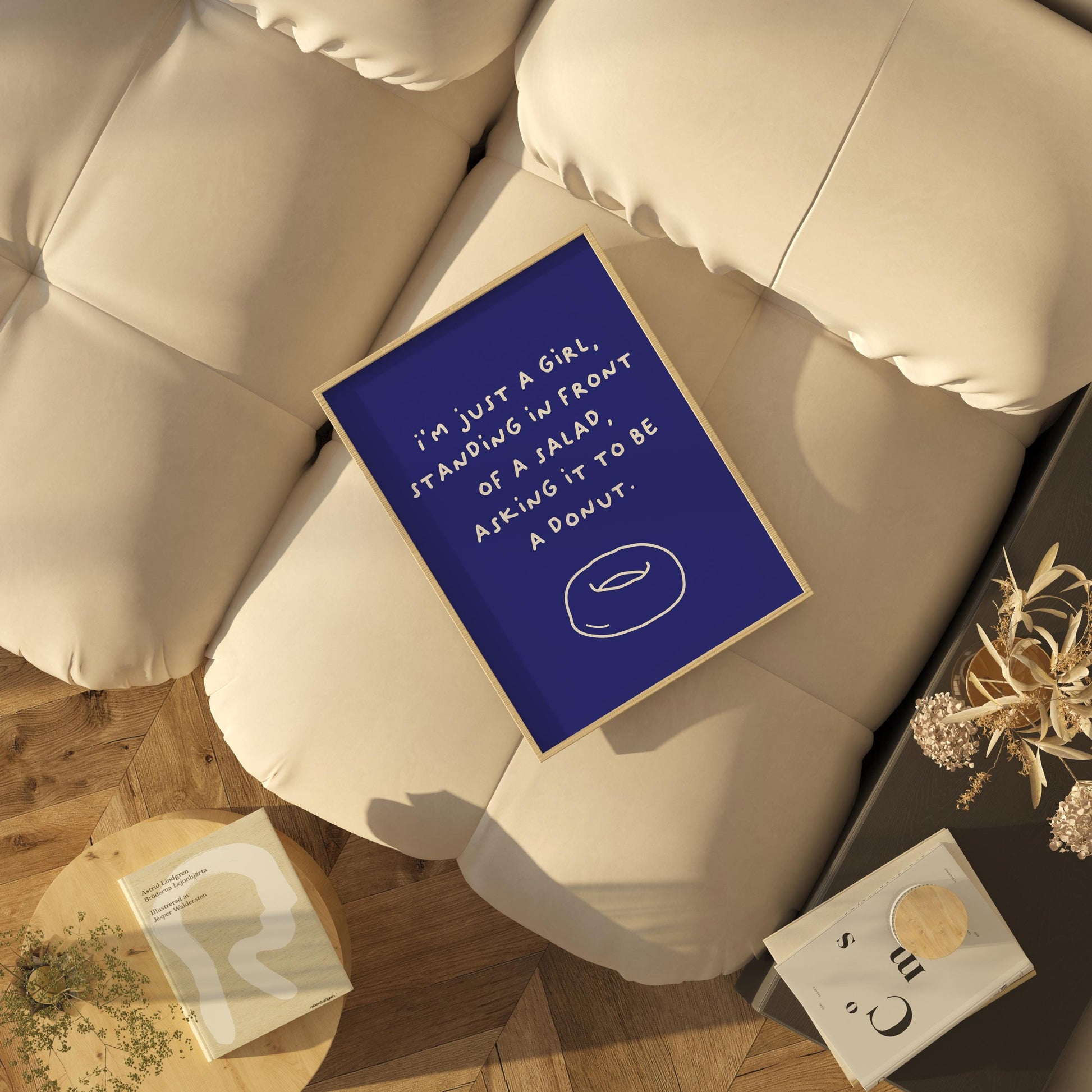 I'm Just a Girl Salad Donut Poster | Funny Food Typography Art | Available in Navy, Green, Yellow, and White