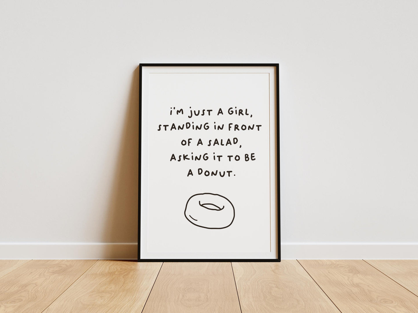 I'm Just a Girl Salad Donut Poster | Funny Food Typography Art | Available in Navy, Green, Yellow, and White