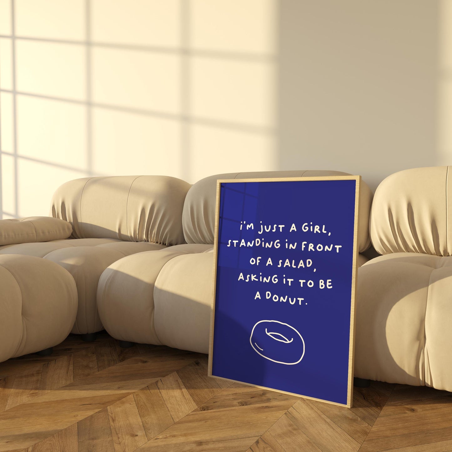 I'm Just a Girl Salad Donut Poster | Funny Food Typography Art | Available in Navy, Green, Yellow, and White