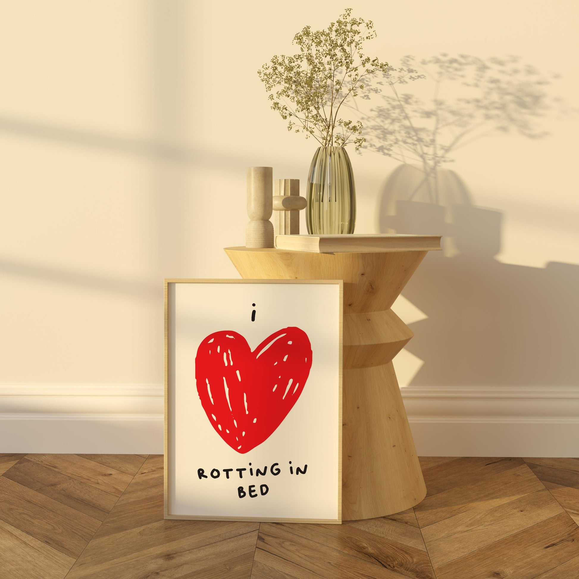 I Love Rotting in Bed Poster | Funny Minimalist Wall Art | Available in Pink, Red, and Black