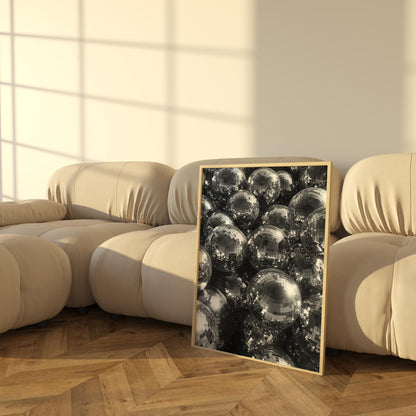 Disco Ball Aesthetic Print | Retro Party Wall Art | Black & White Glam Decor | Modern 70s Funk Poster | Instant Download