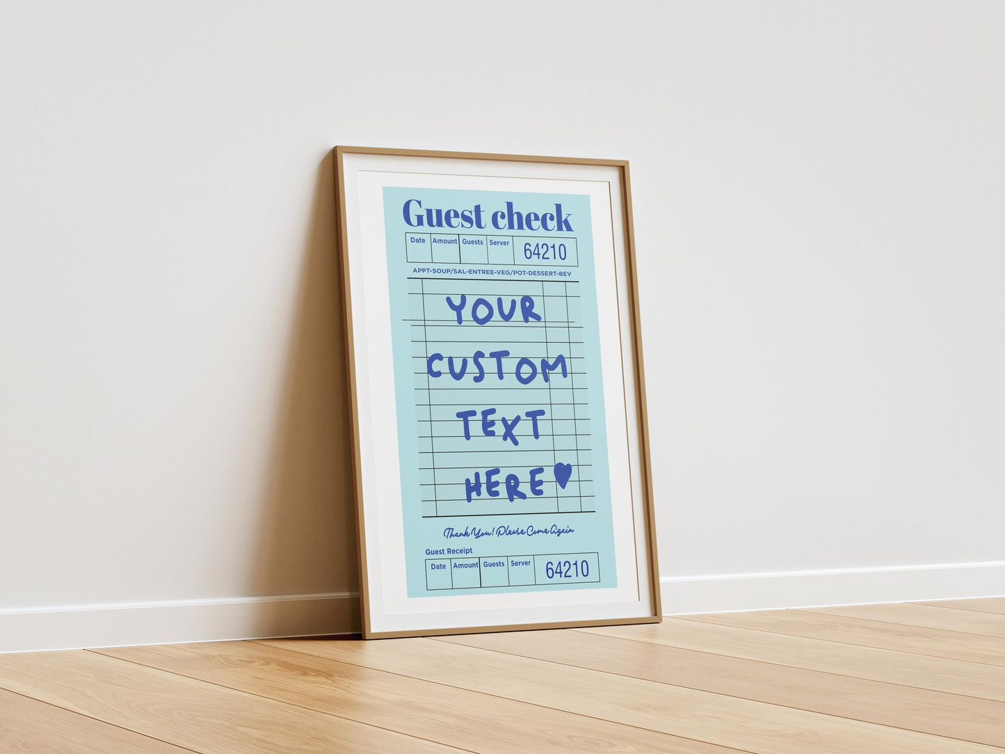 Custom Guest Check Poster | Retro Typographic Wall Art | Personalised Quote Decor for Preppy Space