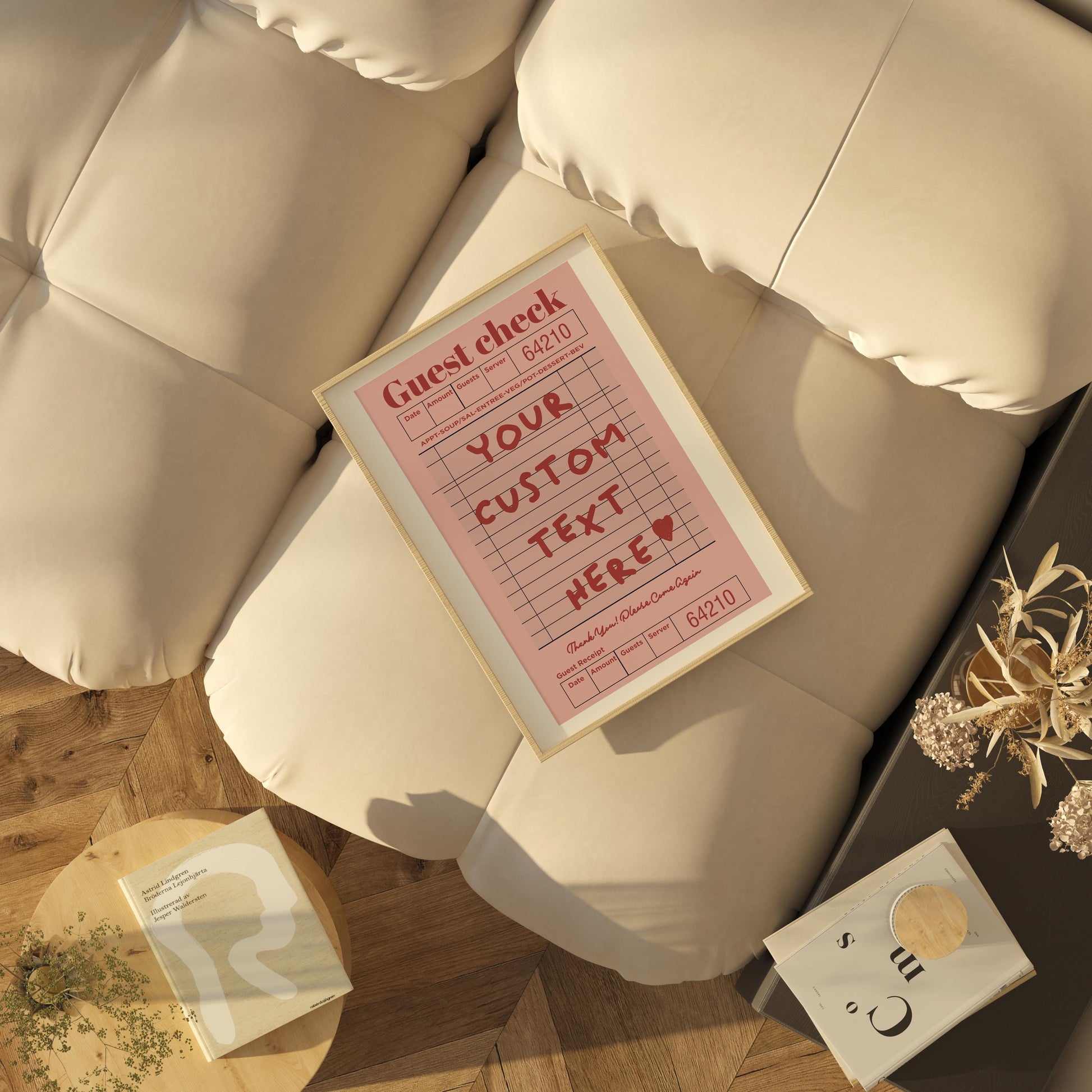 Custom Guest Check Poster | Retro Typographic Wall Art | Personalised Quote Decor for Preppy Space