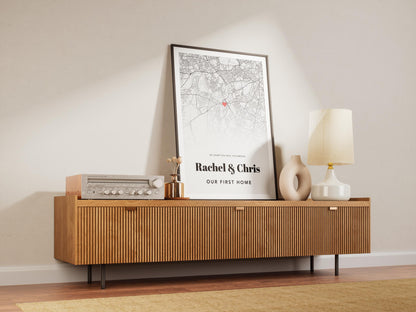 Personalised New Home Map Illustration | Black & White Housewarming Print | Custom First Home Gift for New Homeowners