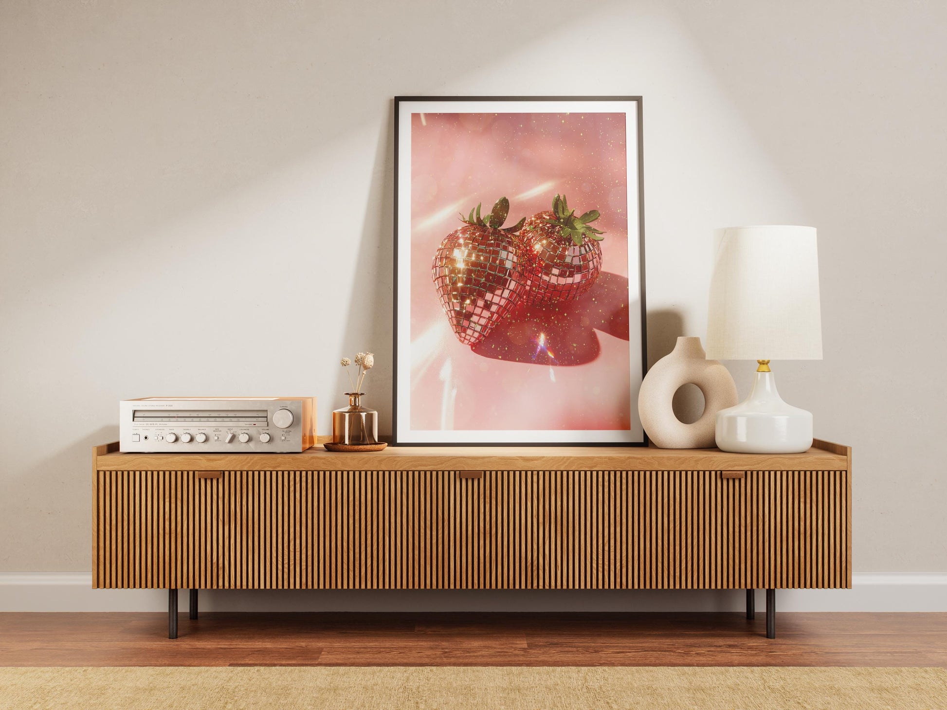 Strawberry Disco Ball Digital Wall Art | Funky Retro Glam Printable Poster | Valentine's Day Gift Idea | Fruit-Inspired Aesthetic Home Decor