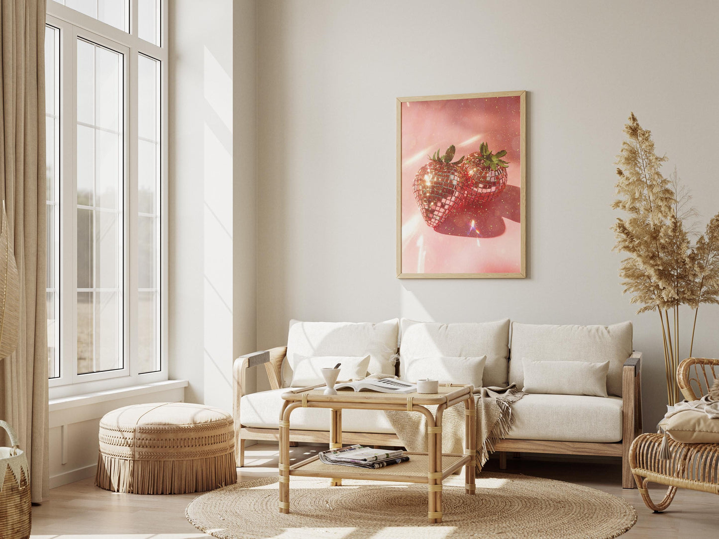 Strawberry Disco Ball Digital Wall Art | Funky Retro Glam Printable Poster | Valentine's Day Gift Idea | Fruit-Inspired Aesthetic Home Decor