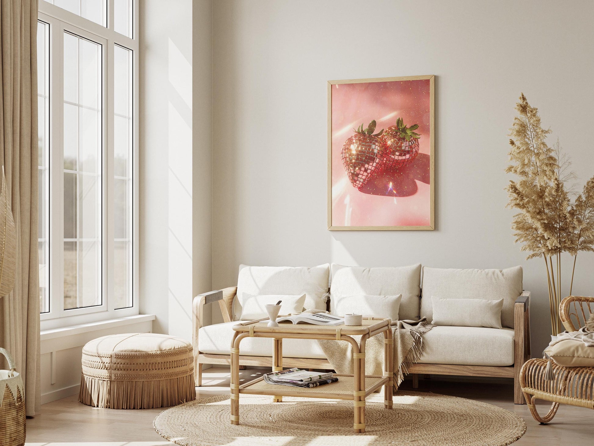 Strawberry Disco Ball Digital Wall Art | Funky Retro Glam Printable Poster | Valentine's Day Gift Idea | Fruit-Inspired Aesthetic Home Decor