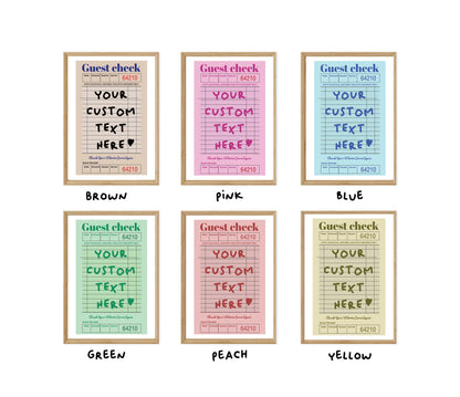 Custom Guest Check Poster | Retro Typographic Wall Art | Personalised Quote Decor for Preppy Space | Digital Download