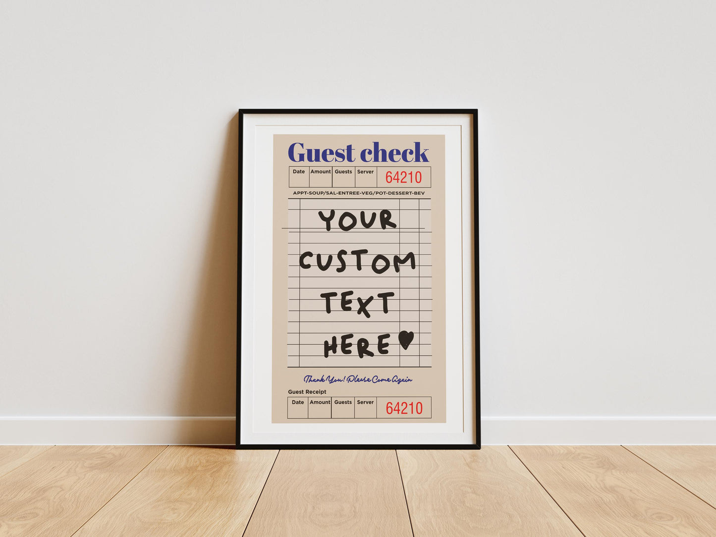 Custom Guest Check Poster | Retro Typographic Wall Art | Personalised Quote Decor for Preppy Space