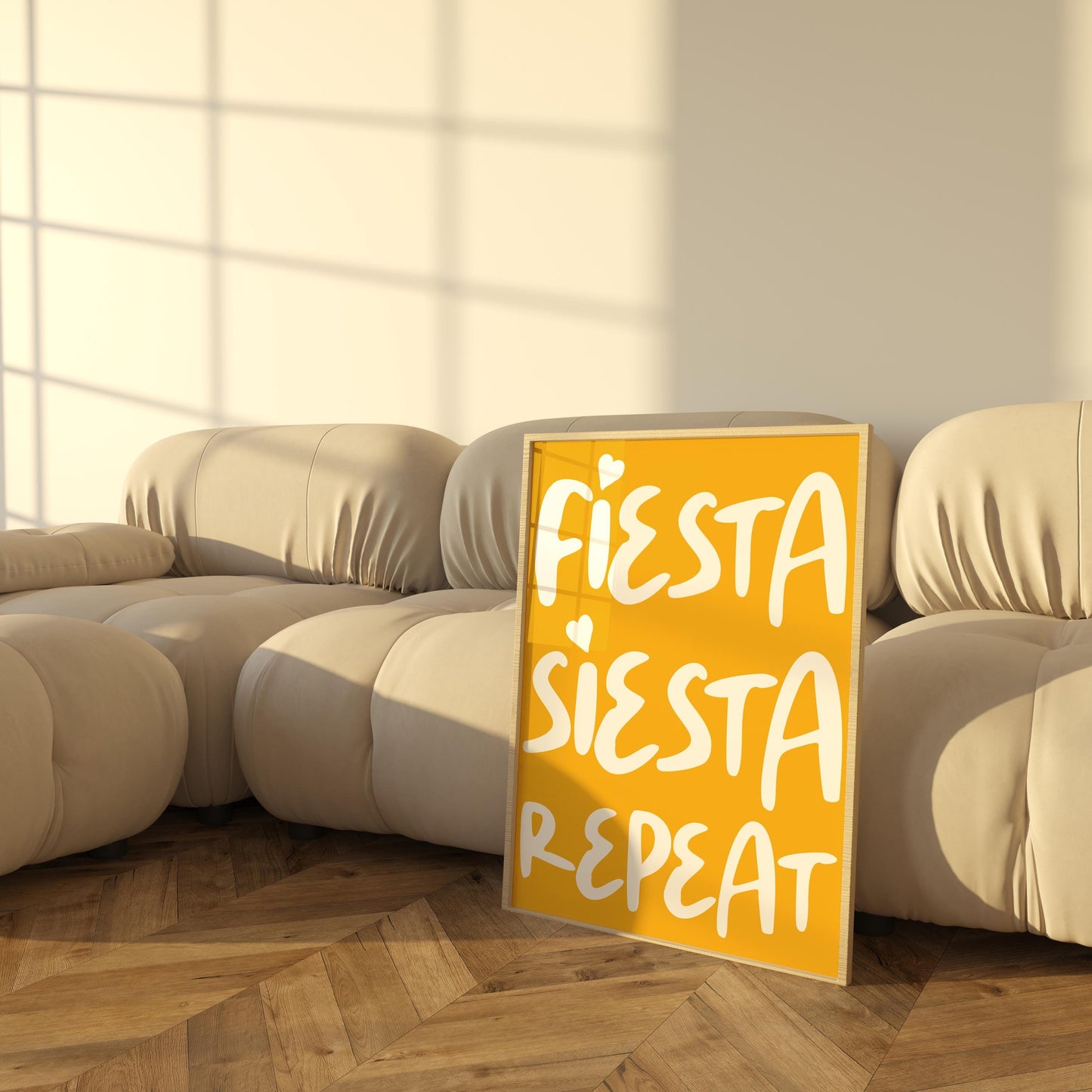 Fiesta Siesta Repeat Poster | Fun Typography Wall Art | Bold Colourful Home Decor | Vibrant Motivational Prints