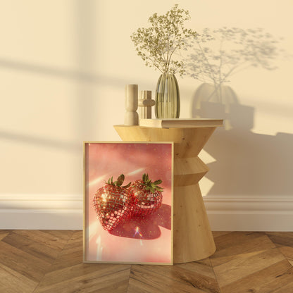 Strawberry Disco Ball Digital Wall Art | Funky Retro Glam Printable Poster | Valentine's Day Gift Idea | Fruit-Inspired Aesthetic Home Decor