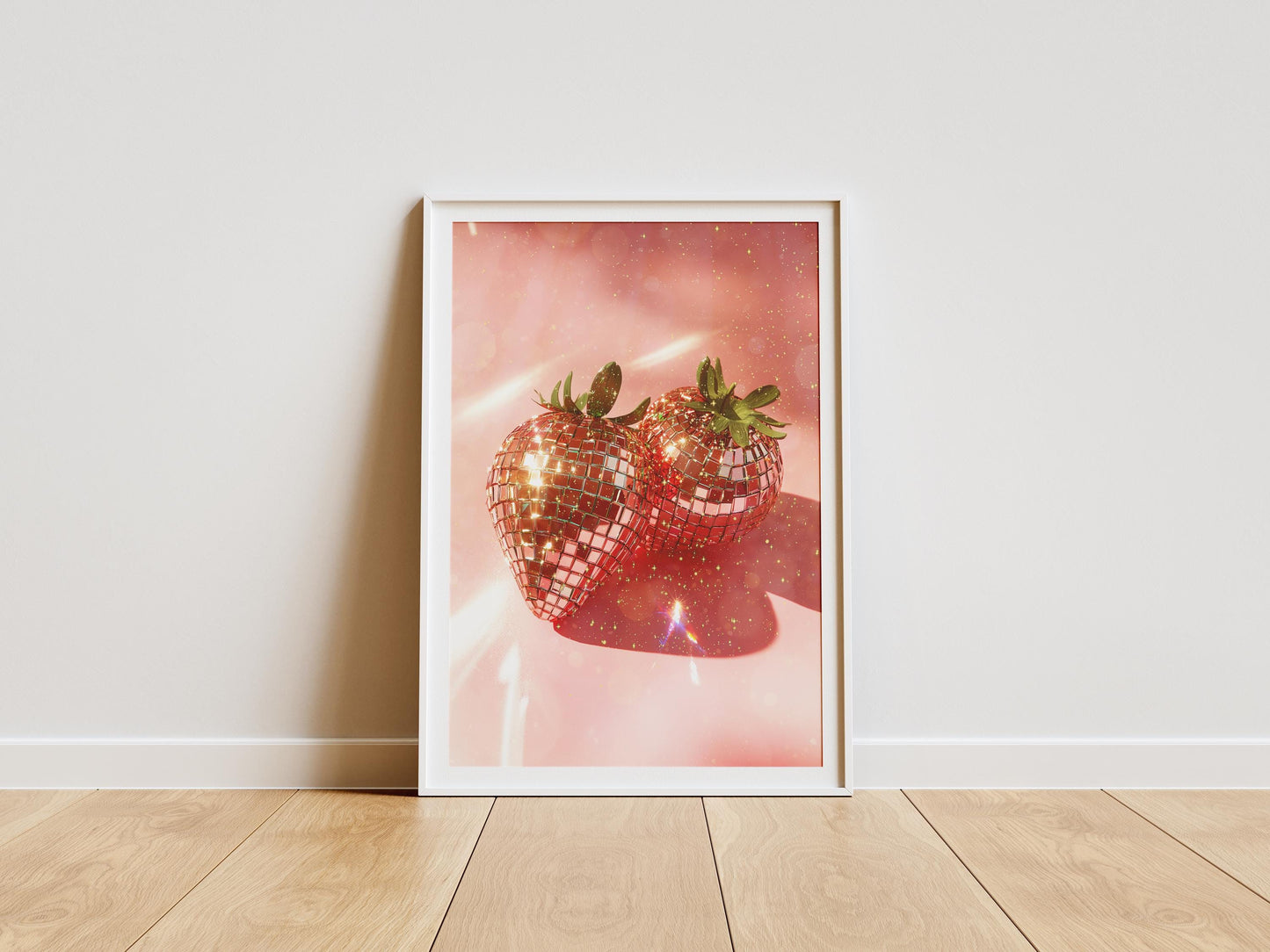 Strawberry Disco Ball Digital Wall Art | Funky Retro Glam Printable Poster | Valentine's Day Gift Idea | Fruit-Inspired Aesthetic Home Decor