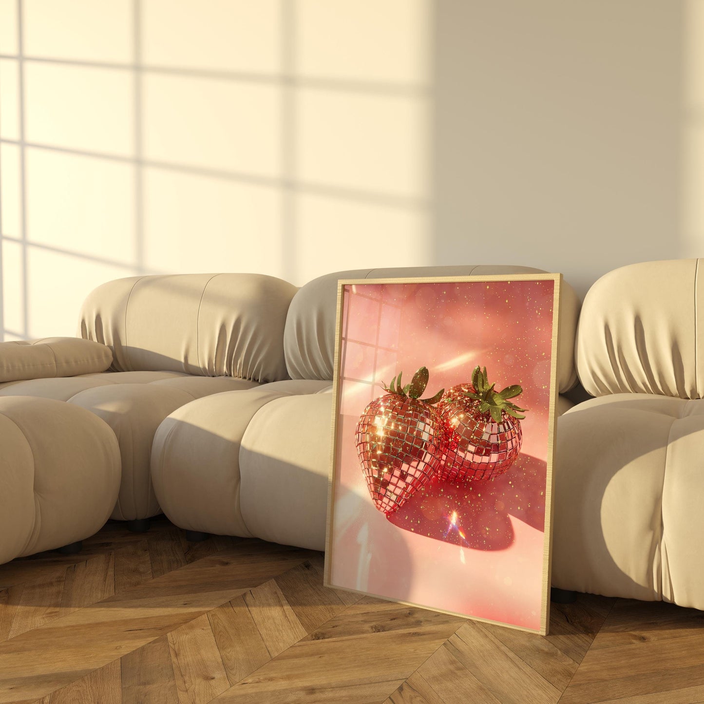 Strawberry Disco Ball Digital Wall Art | Funky Retro Glam Printable Poster | Valentine's Day Gift Idea | Fruit-Inspired Aesthetic Home Decor