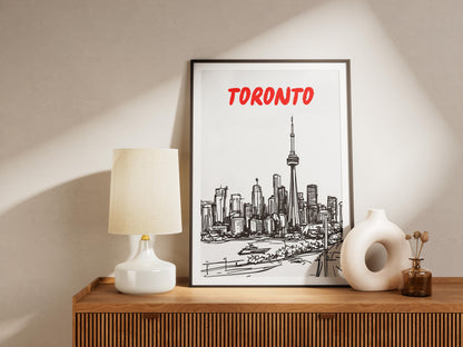Toronto Skyline Print | Black & White Cityscape Art | Minimalist Travel Poster | Toronto Wall Decor | Modern Architecture Sketch