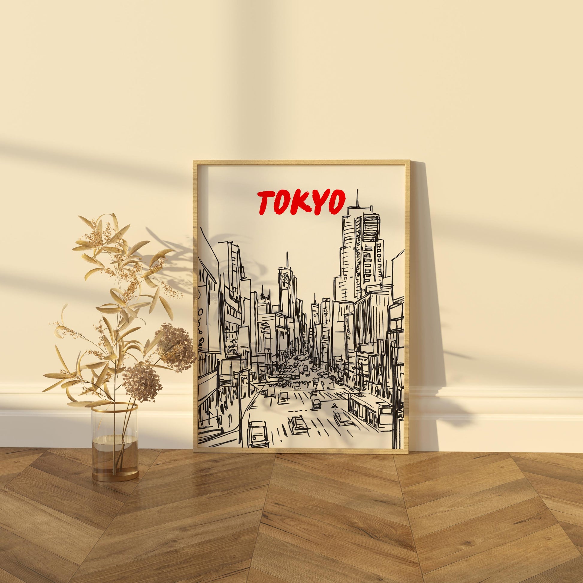 Tokyo Skyline Print | Modern Japan Cityscape Art | Minimalist Black & White Travel Poster | Shibuya Crossing Wall Decor