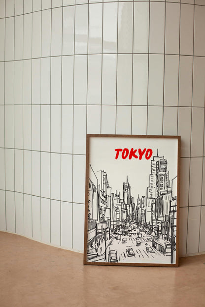 Tokyo Skyline Print | Modern Japan Cityscape Art | Minimalist Black & White Travel Poster | Shibuya Crossing Wall Decor