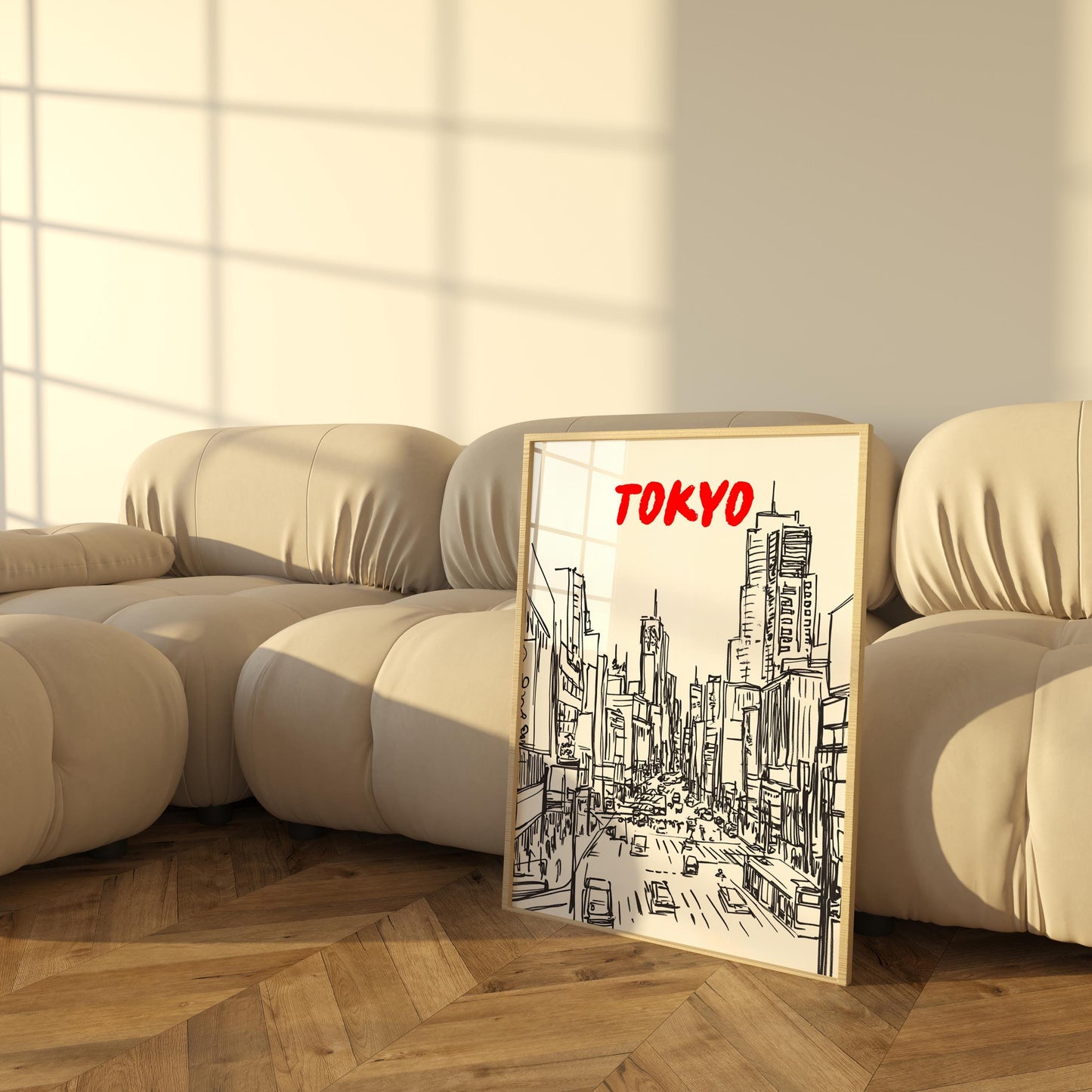 Tokyo Skyline Print | Modern Japan Cityscape Art | Minimalist Black & White Travel Poster | Shibuya Crossing Wall Decor