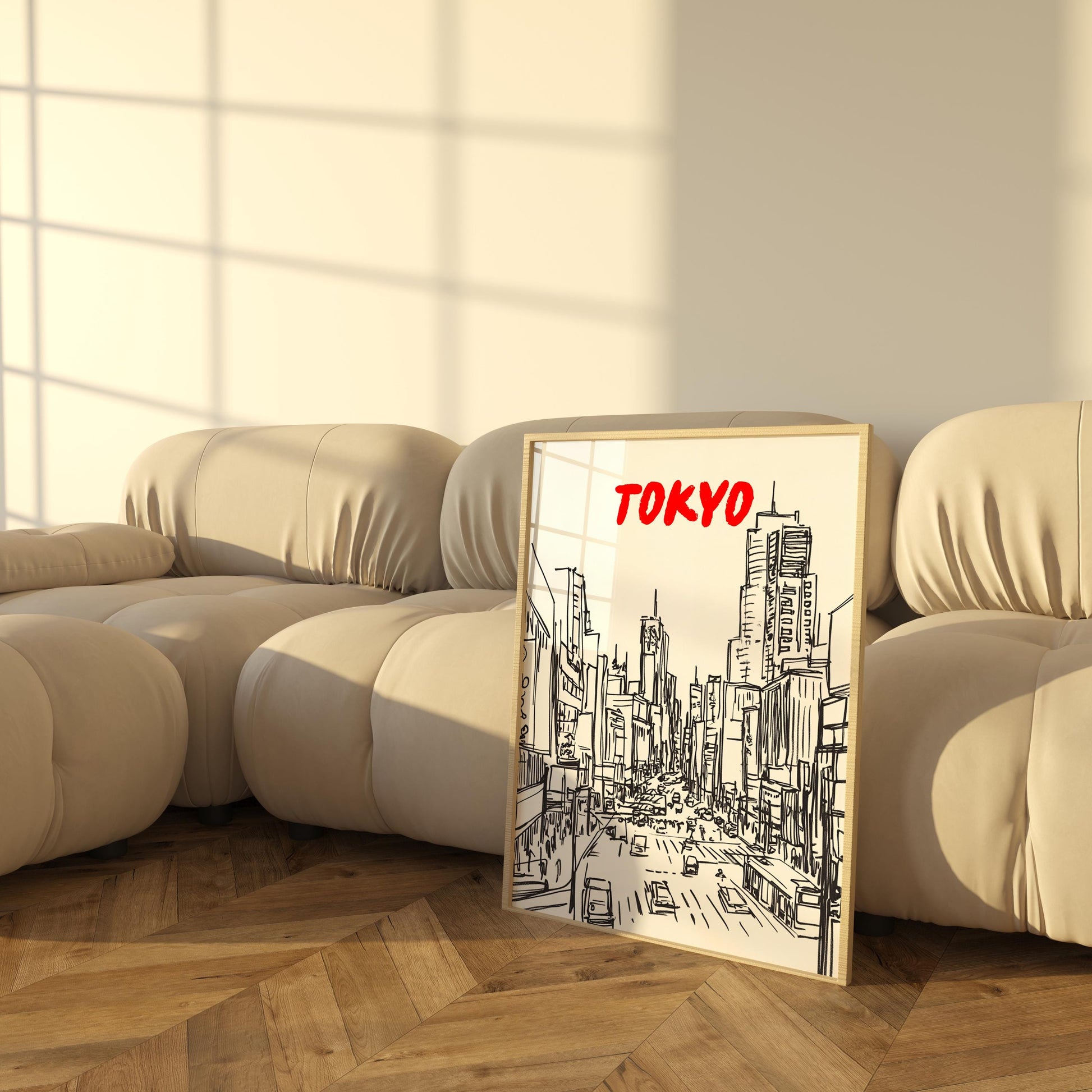 Tokyo Skyline Print | Modern Japan Cityscape Art | Minimalist Black & White Travel Poster | Shibuya Crossing Wall Decor
