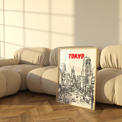 Tokyo Skyline Print | Modern Japan Cityscape Art | Minimalist Black & White Travel Poster | Shibuya Crossing Wall Decor