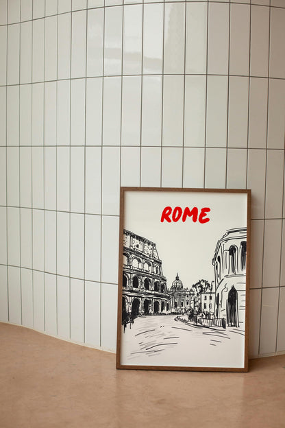 Rome Skyline Print | Italy Travel Poster | Minimalist Black & White Colosseum Art | Rome Cityscape Wall Decor