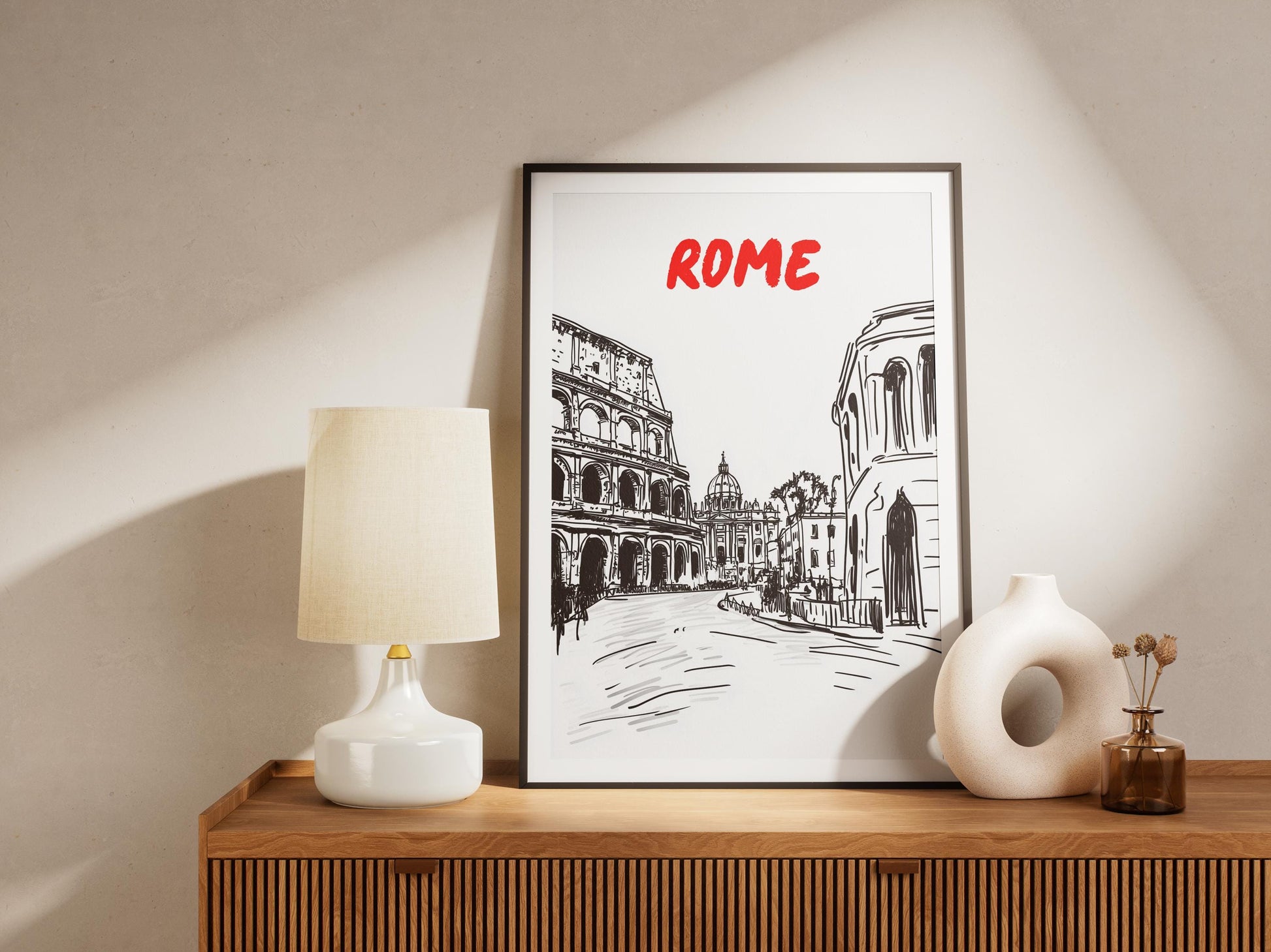 Rome Skyline Print | Italy Travel Poster | Minimalist Black & White Colosseum Art | Rome Cityscape Wall Decor