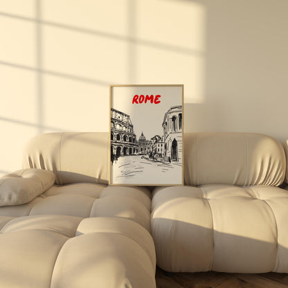 Rome Skyline Print | Italy Travel Poster | Minimalist Black & White Colosseum Art | Rome Cityscape Wall Decor