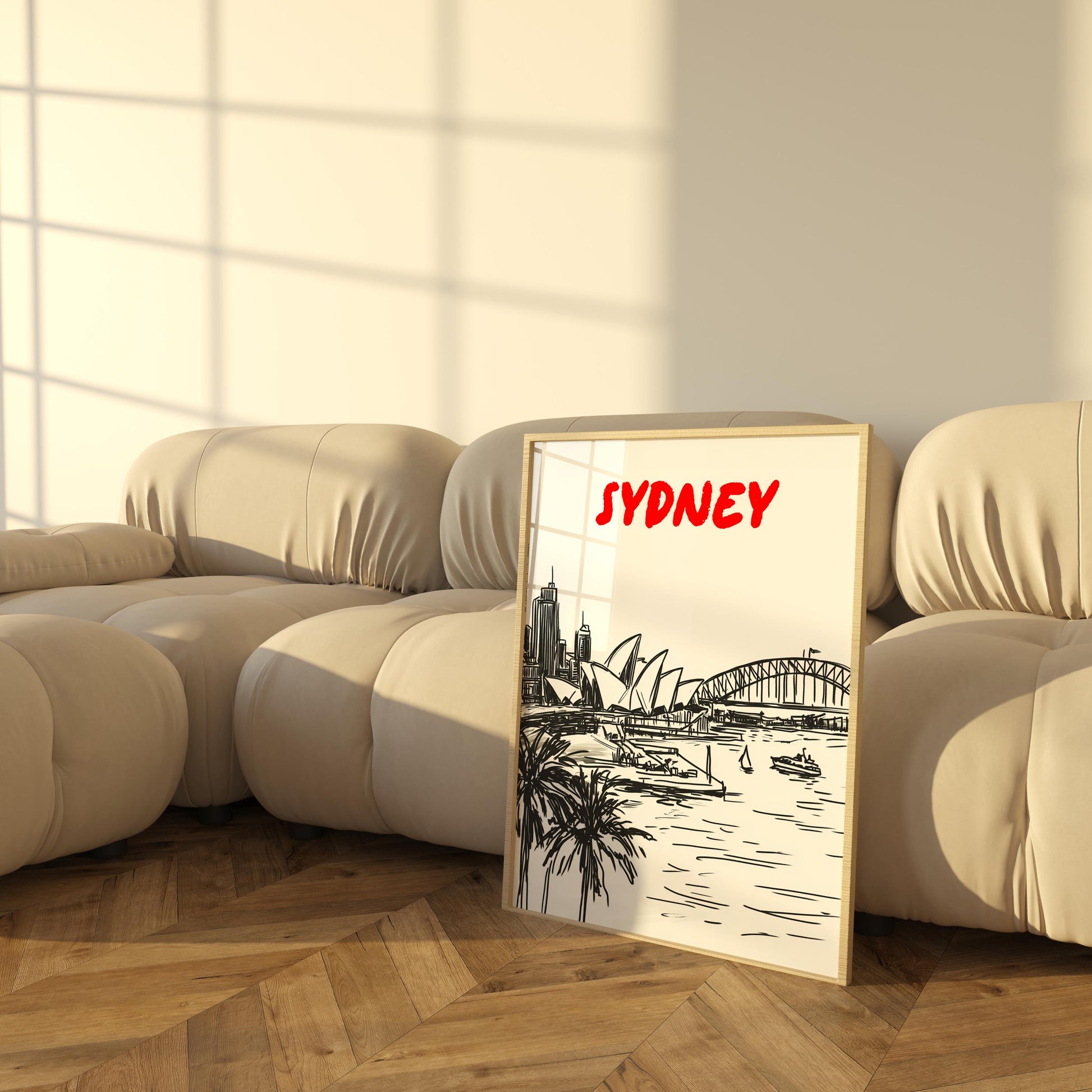 Sydney Skyline Print | Australia Cityscape Wall Art | Minimalist Black & White Travel Poster | Opera House and Harbour Bridge Decor